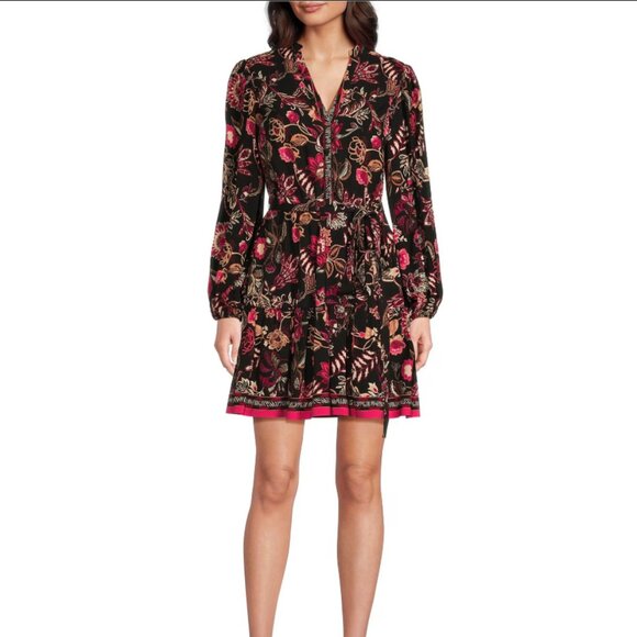 Adrianna by Adrianna Papell Printed Split V-Neck Long Blouson Sleeve - Picture 1 of 2